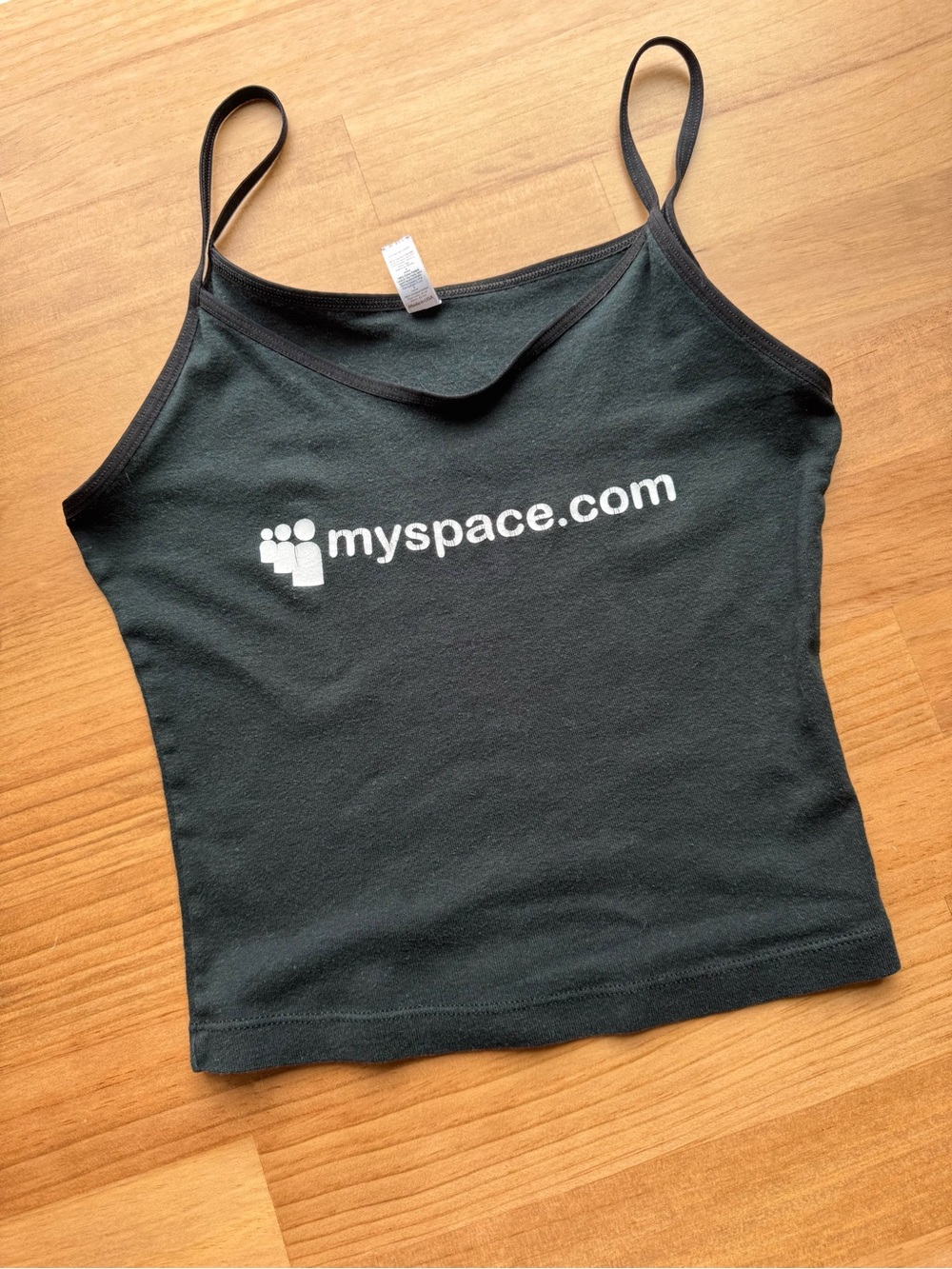 American Apparel Black Cami with Retro Myspace Logo Graphic Y2K Cropped